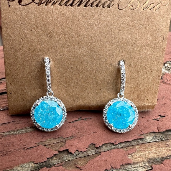 Amanda Blu Aqua and Silver Cracked Zircon Drop Earrings - Picture 3 of 8